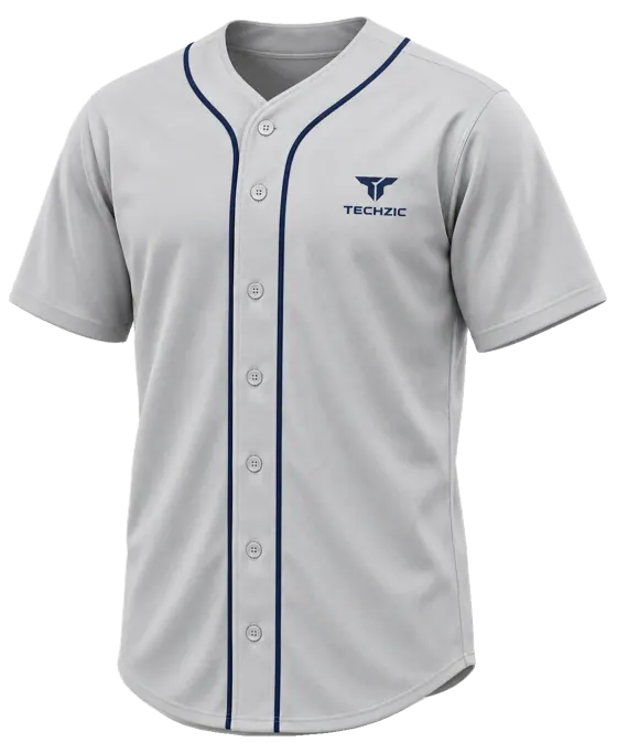 TECHZIC Full Button Baseball Jersey — Red in Grey / Navy
