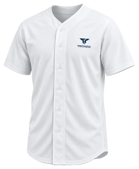 TECHZIC Classic Full-Button Baseball Jersey - White