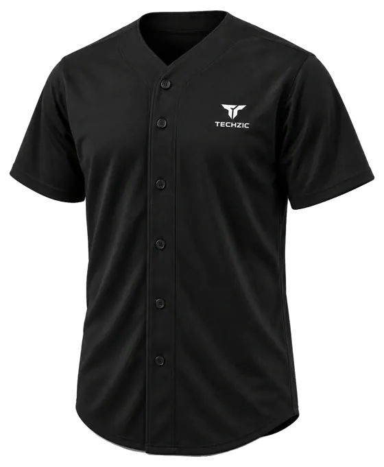 TECHZIC Classic Full-Button Baseball Jersey in Black