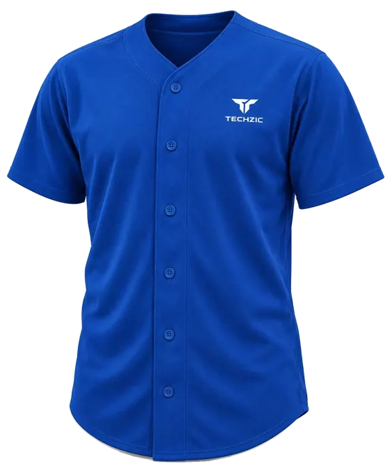 TECHZIC Classic Full-Button Baseball Jersey in Royal Blue