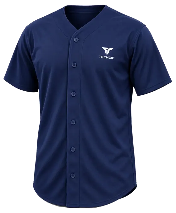 TECHZIC Classic Full-Button Baseball Jersey in Navy