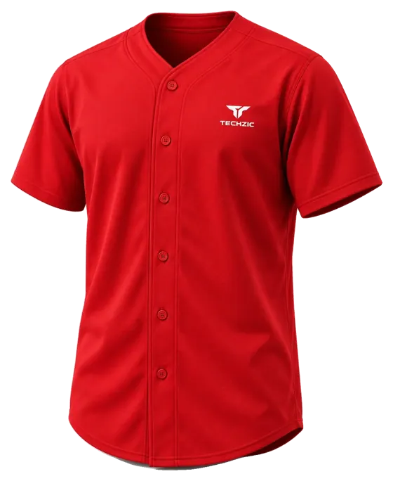 TECHZIC Classic Full-Button Baseball Jersey in Red