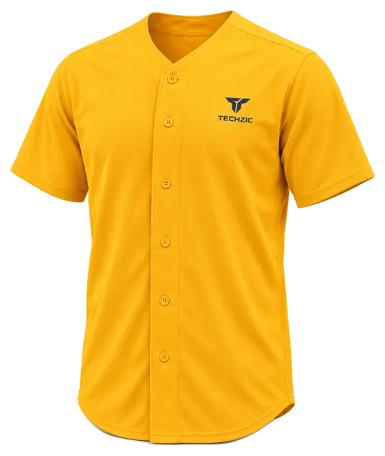 TECHZIC Classic Full-Button Baseball Jersey in Gold