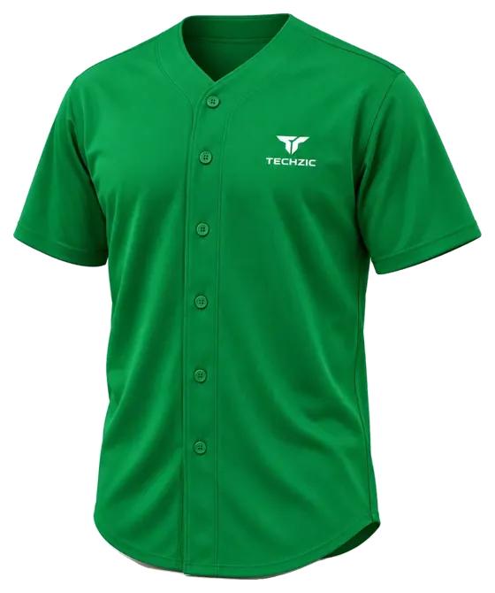 TECHZIC Classic Full-Button Baseball Jersey in Kelly Green