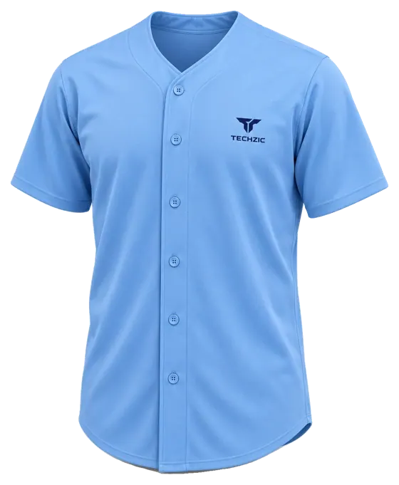 TECHZIC Classic Full-Button Baseball Jersey in Sky Blue