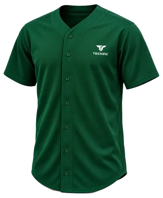 TECHZIC Classic Full-Button Baseball Jersey in Dark Green
