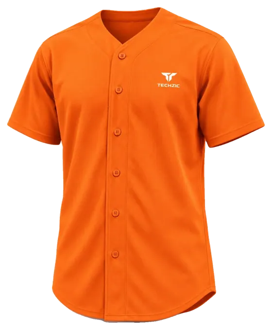 TECHZIC Classic Full-Button Baseball Jersey in Orange