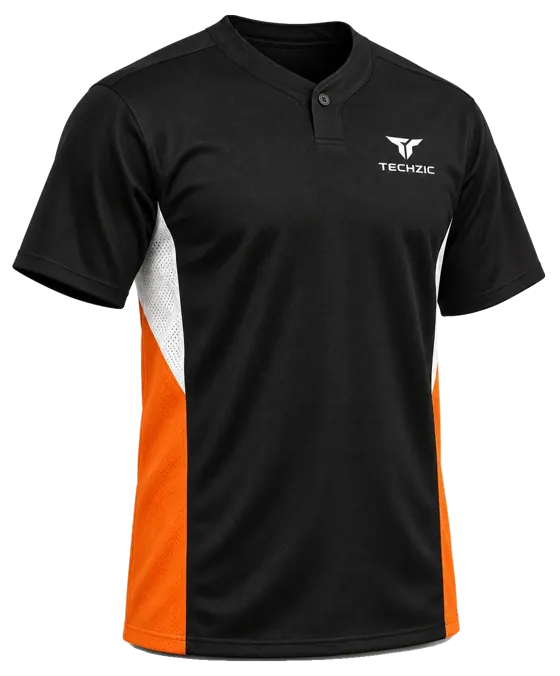 TECHZIC One-Button Panel Baseball Jersey - Black / Orange / White