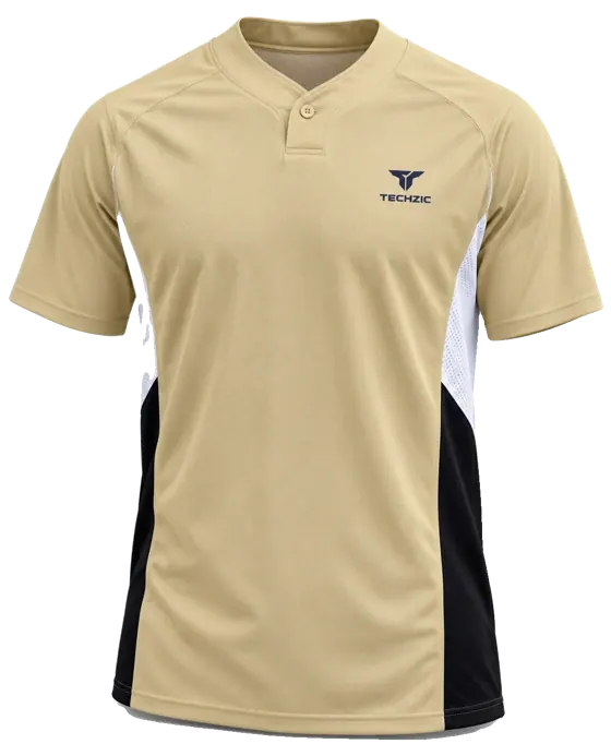 TECHZIC One-Button Panel Baseball Jersey in Sand / Black / White
