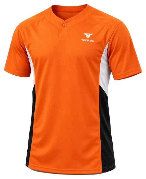 TECHZIC One-Button Panel Baseball Jersey in Orange / Black / White