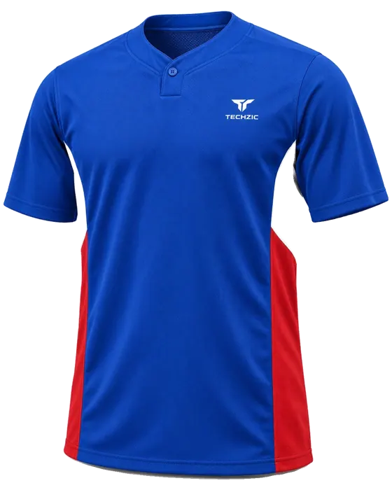 TECHZIC One-Button Panel Baseball Jersey in Royal / Red / White