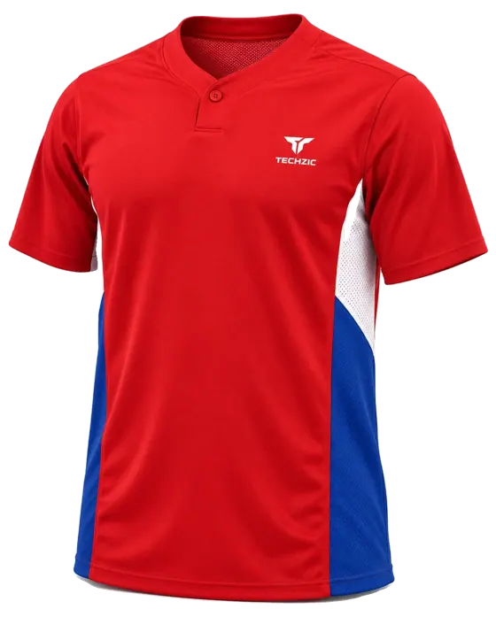 TECHZIC One-Button Panel Baseball Jersey in Red / Royal / White
