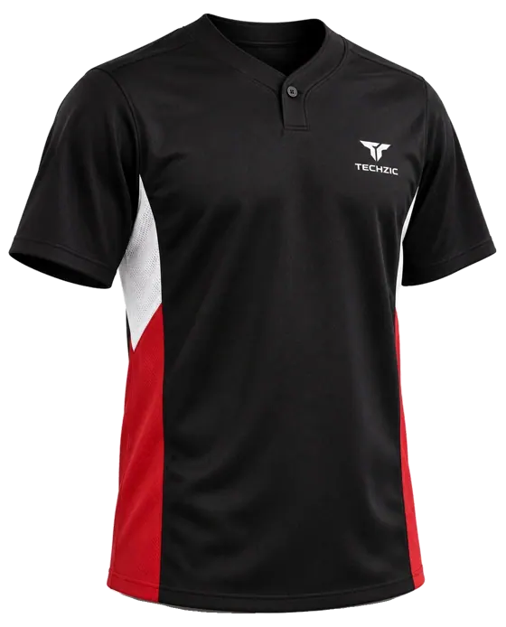 TECHZIC One-Button Panel Baseball Jersey in Black / Red / White