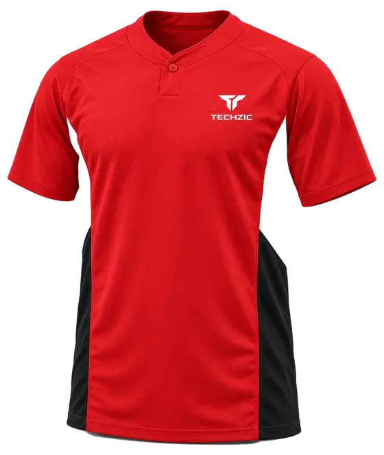 TECHZIC One-Button Panel Baseball Jersey in Red / Black / White