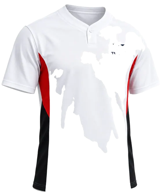 TECHZIC One-Button Panel Baseball Jersey in White / Black / Red