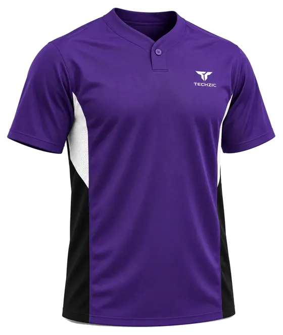 TECHZIC One-Button Panel Baseball Jersey in Purple / Black / White