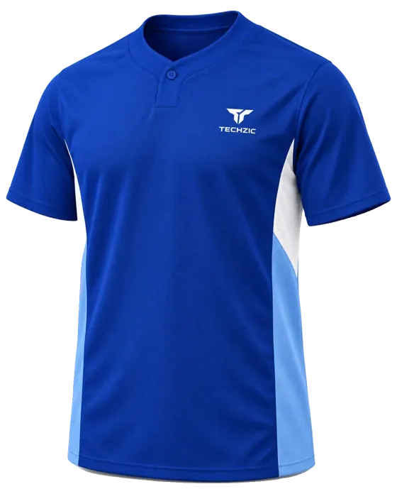 TECHZIC One-Button Panel Baseball Jersey in Royal / Sky / White