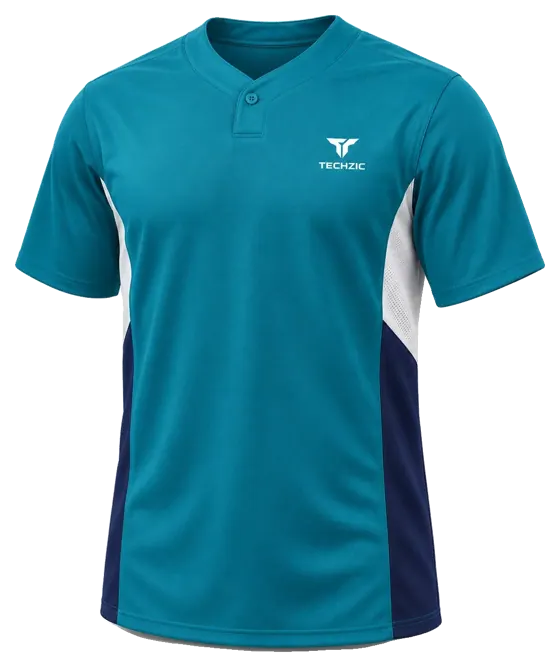 TECHZIC One-Button Panel Baseball Jersey in Pacific Teal / Navy / White