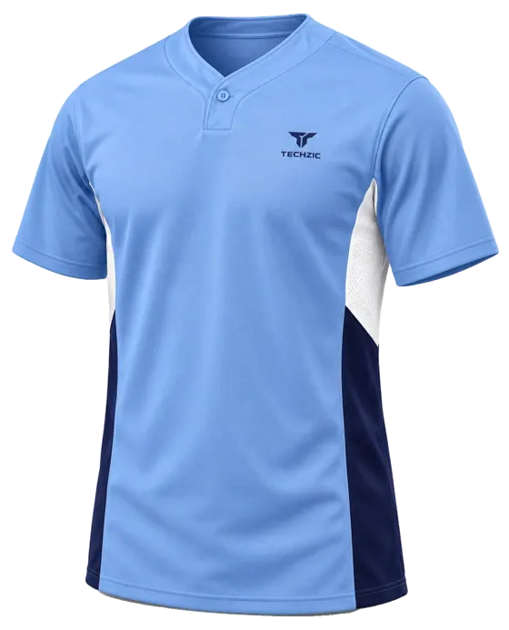 TECHZIC One-Button Panel Baseball Jersey in Sky / Navy / White