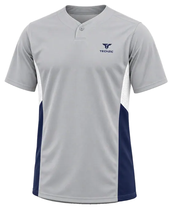TECHZIC One-Button Panel Baseball Jersey in Grey / Navy / White