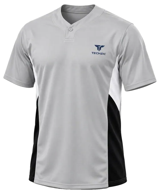 TECHZIC One-Button Panel Baseball Jersey in Grey / Black / White