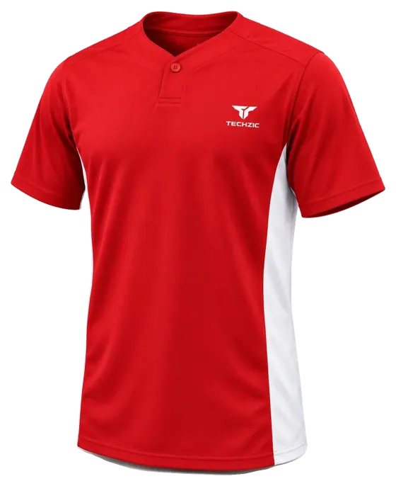 TECHZIC One-Button Side-Panel Baseball Jersey in Red / White