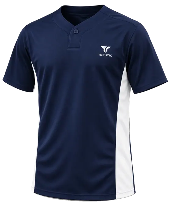 TECHZIC One-Button Side-Panel Baseball Jersey in Navy / White