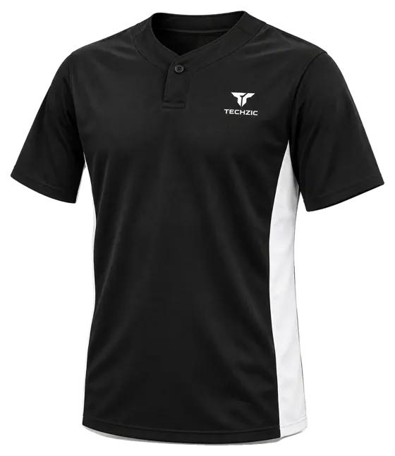 TECHZIC One-Button Side-Panel Baseball Jersey in Black / White
