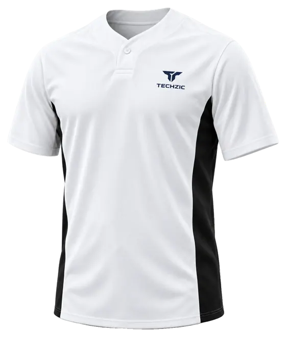 TECHZIC One-Button Side-Panel Baseball Jersey in White / Black