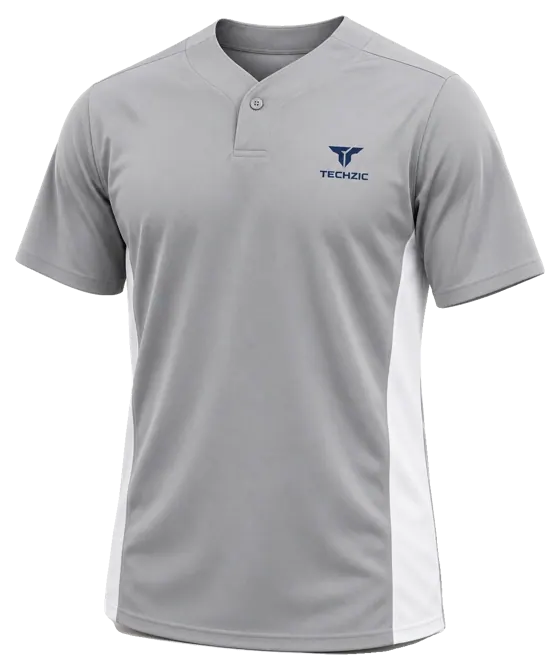 TECHZIC One-Button Side-Panel Baseball Jersey in Grey / White