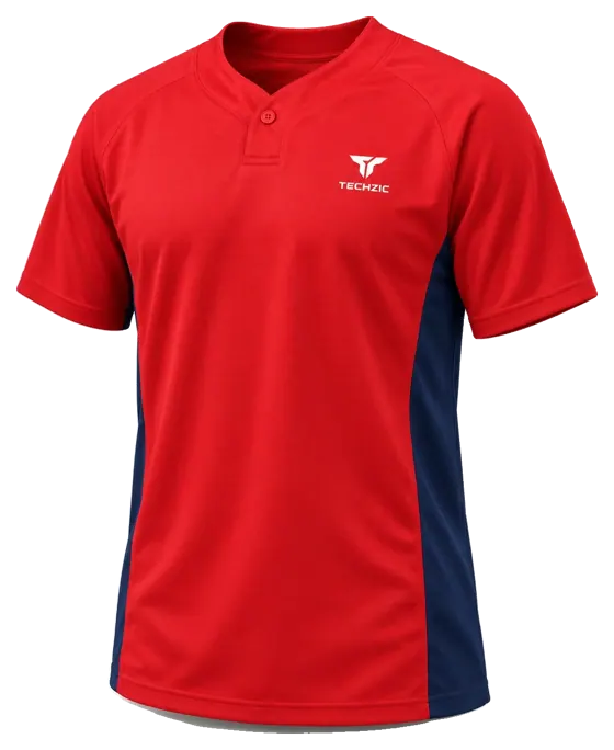 TECHZIC One-Button Side-Panel Baseball Jersey in Red / Navy