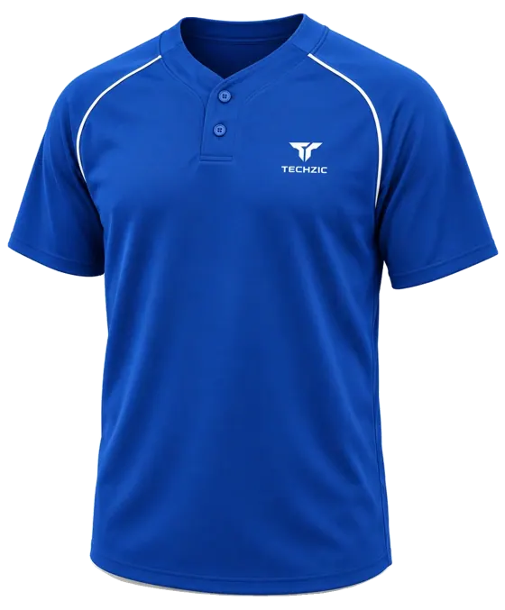TECHZIC Two-Button Piped Baseball Jersey - Royal / White