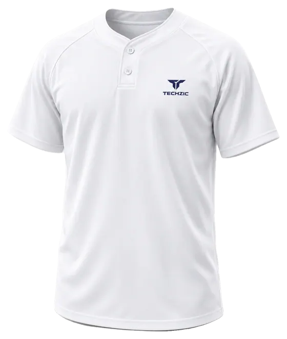 TECHZIC Two-Button Solid Baseball Jersey - White