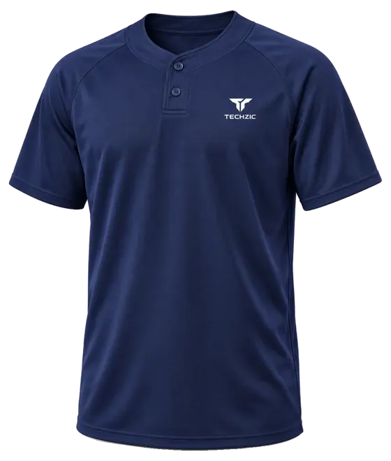 TECHZIC Two-Button Solid Baseball Jersey in Navy