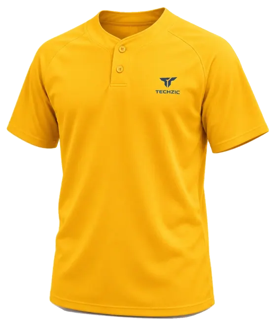 TECHZIC Two-Button Solid Baseball Jersey in Gold