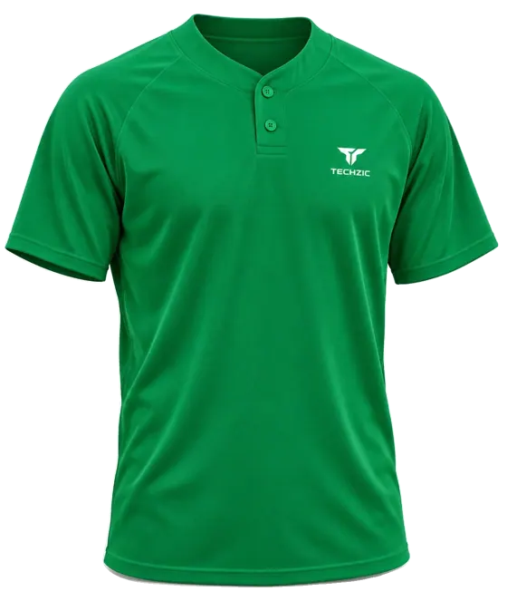 TECHZIC Two-Button Solid Baseball Jersey in Kelly