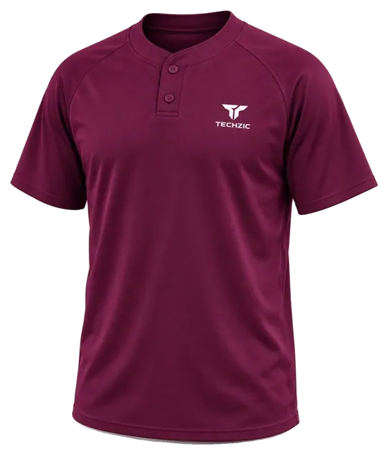 TECHZIC Two-Button Solid Baseball Jersey in Maroon