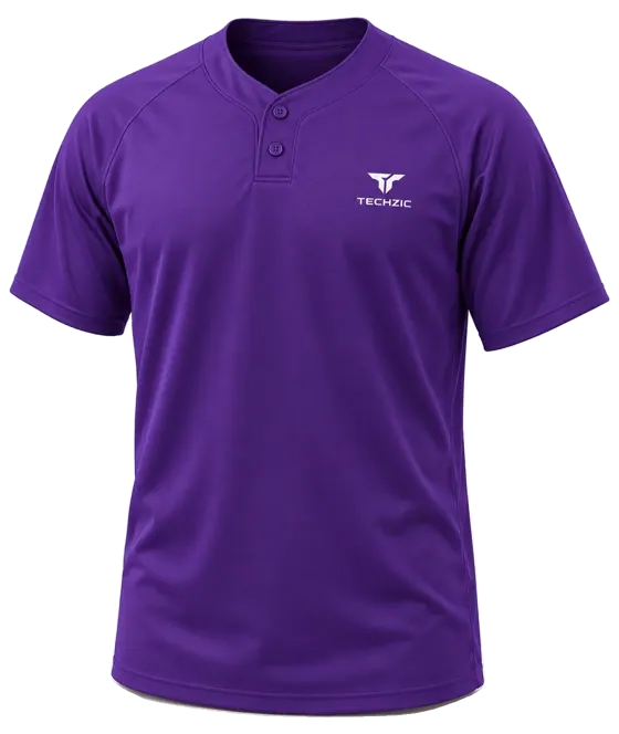 TECHZIC Two-Button Solid Baseball Jersey in Purple