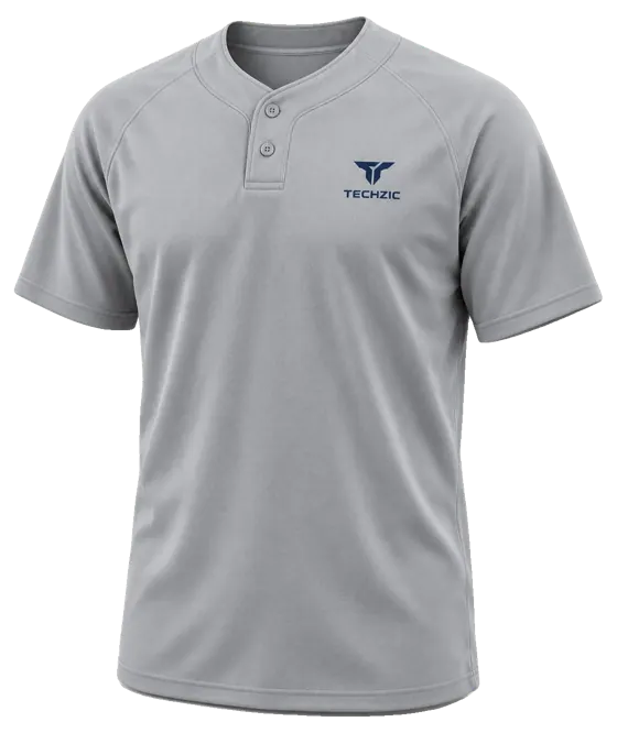 TECHZIC Two-Button Solid Baseball Jersey in Grey