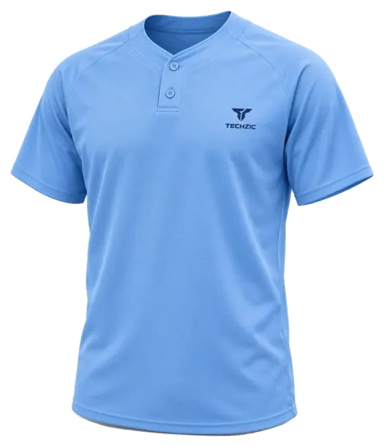 TECHZIC Two-Button Solid Baseball Jersey in Sky