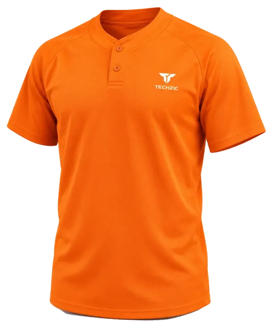 TECHZIC Two-Button Solid Baseball Jersey in Orange
