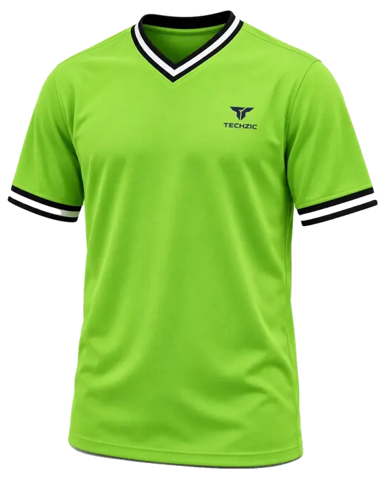 TECHZIC Striped V-Neck Team Jersey in Lime Green / Black / White