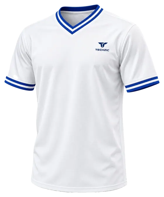 TECHZIC Striped V-Neck Team Jersey in White / Royal / White