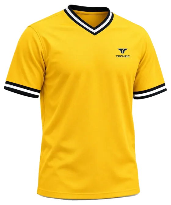 TECHZIC Striped V-Neck Team Jersey in Maize / Black / White