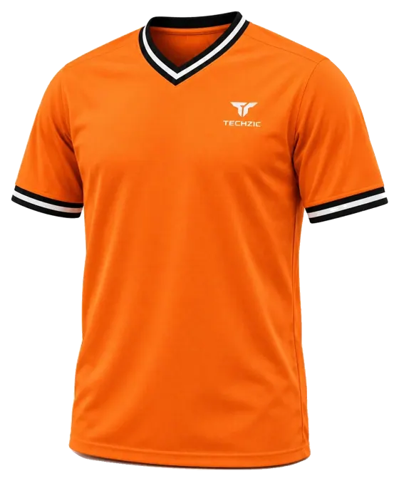TECHZIC Striped V-Neck Team Jersey in Orange / Black / White