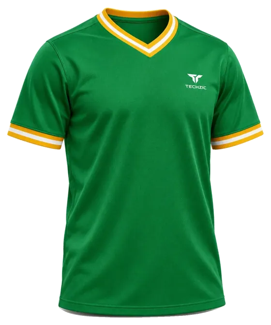 TECHZIC Striped V-Neck Team Jersey in Kelly / Gold / White