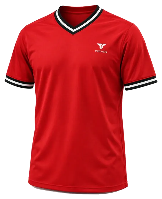 TECHZIC Striped V-Neck Team Jersey in Red / Black / White