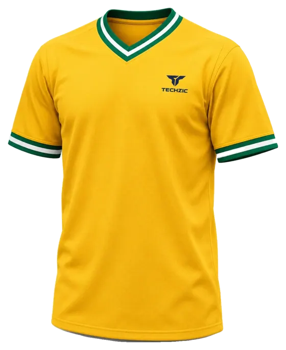 TECHZIC Striped V-Neck Team Jersey in Gold / Kelly / White