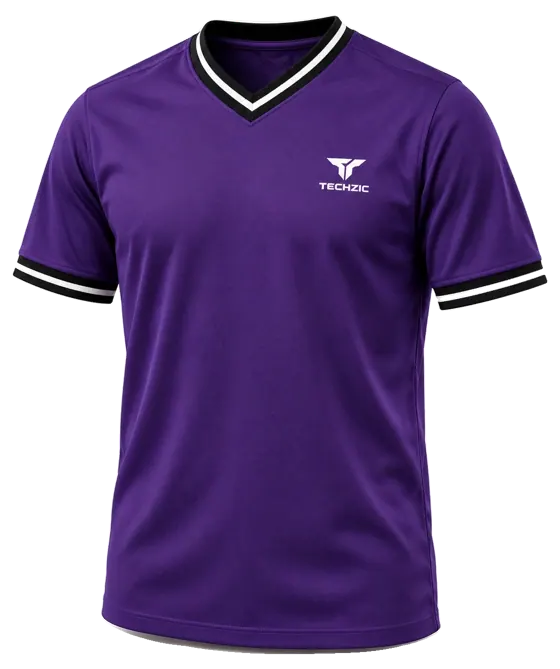 TECHZIC Striped V-Neck Team Jersey in Purple / Black / White
