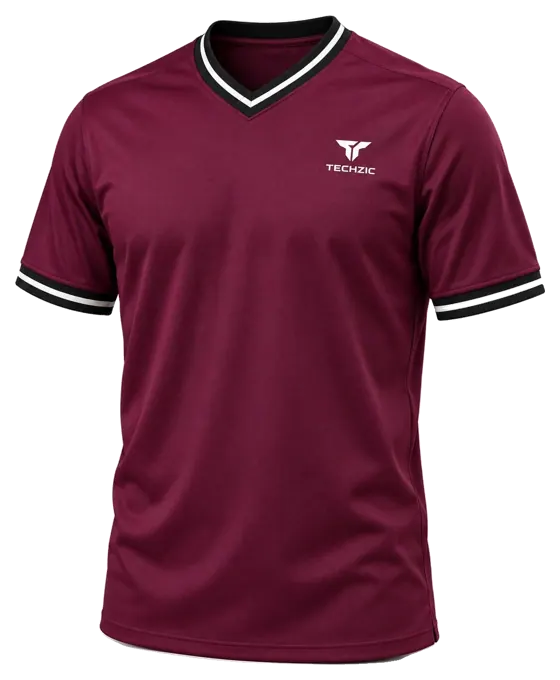 TECHZIC Striped V-Neck Team Jersey in Maroon / Black / White